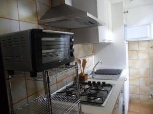 Casa sul bosco في Roa Marenca: مطبخ مع موقد وشاشة كمبيوتر