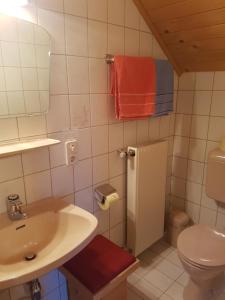 マリアプファルにあるBiohof Poinsitgutの白いバスルーム(洗面台、トイレ付)