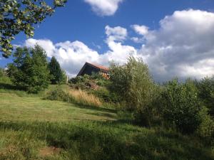 una casa en medio de un campo de hierba en Gästeapartement Schlossblick, en Kapfenstein