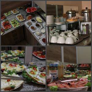 a collage of pictures of a buffet with food at Hotel Elio in Batumi