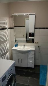 a bathroom with a sink and a mirror at Haus Isabelle EG in Sankt Andreasberg