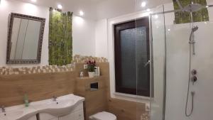 a bathroom with a toilet and a sink and a shower at Das Haus am Hang in Schwäbisch Hall