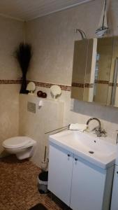 a bathroom with a white sink and a toilet at Haus Isabelle OG in Sankt Andreasberg
