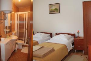 a bedroom with two beds and a toilet and a sink at Guesthouse Vujacic in Cetinje