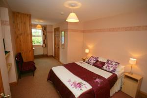 um quarto de hotel com uma cama e uma cadeira em Cottage Heights em Castletownbere