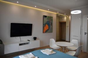 Televízia a/alebo spoločenská miestnosť v ubytovaní Apartament No.1