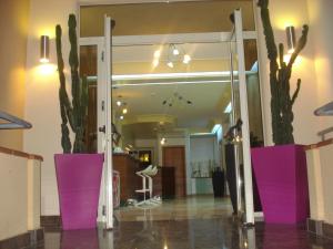 a lobby with a glass door and cactus at Hotel La Villa in Corigliano Calabro