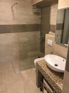 a bathroom with a shower and a toilet and a sink at Koko Apartments in Korčula +23 photos