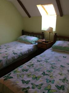 a bedroom with two beds and a window at Poplar Farm in Wedmore