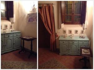 ラテリーナにあるCasa Vacanze Il Glicineのバスルーム(キャビネット、テーブル付)の写真2枚