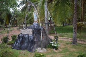 a statue sitting on top of a tree stump at Marian Holiday Bungalow in Puttalam