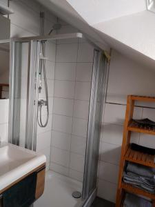 ハーヘンブルクにあるFerienwohnung Hachenburgのバスルーム(シャワー、シンク付)