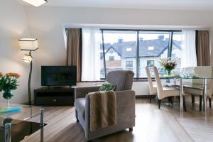 Televízia a/alebo spoločenská miestnosť v ubytovaní VIP Apartamenty Szklane Domy The View