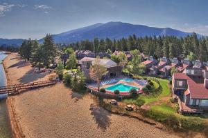 an aerial view of a house with a swimming pool at Lake Tahoe's Premier Beach, Mountain & Ski Getaway in South Lake Tahoe