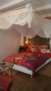 a bedroom with a large bed with a canopy at Le Mas Sylva in La Barriére