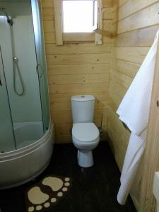 a small bathroom with a toilet and a bath tub at Mesto pod Solntsem in Novy Afon
