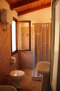 a bathroom with a toilet and a shower and a sink at Fighezia in Fluminimaggiore