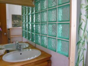 baño con lavabo y pared de cristal en studio isabelle, en Saint-Chaffrey