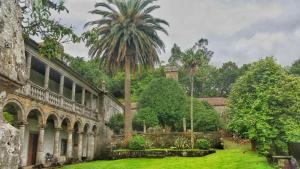 an old building with a palm tree in the yard at A Casa Da Canle in Braño