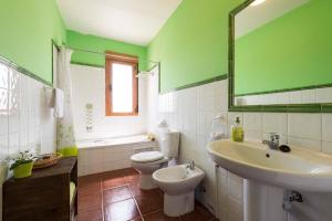 baño verde con aseo y lavamanos en El Descanso de los Lares, en Miguel-Ibáñez