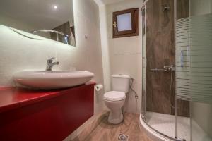 a bathroom with a toilet and a sink and a shower at Fiore Beach Studios in Vasilikos