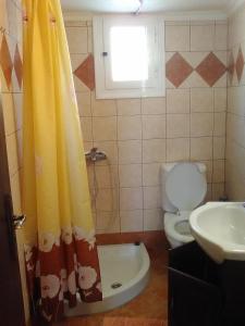 ein Bad mit einem WC und einem Waschbecken in der Unterkunft Nektaria on the Beach in Fourni Ikaria