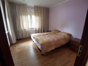Maza Krumu 28 في ريغا: غرفة نوم مع سرير في غرفة مع نوافذ