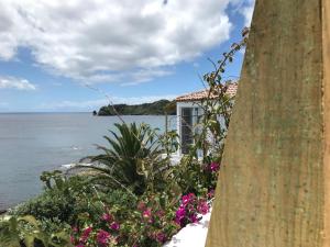 a house by the water with flowers at A Villa by the Sea Bed & Breakfast in Vila Franca do Campo