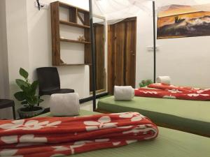 Habitación con 2 camas y silla en Garden Cottage Arugambay en Arugam Bay