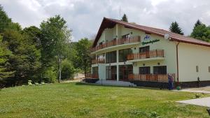 a building with a large yard in front of it at Casuta Din Padure in Drăguş