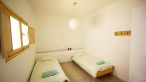 two beds in a small room with a window at Sol y Mar Surf Camp in Corralejo