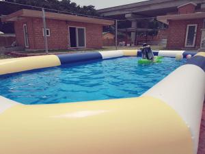 a large inflatable pool with a dog in the water at Tobang Red Clay Pension in Pohang