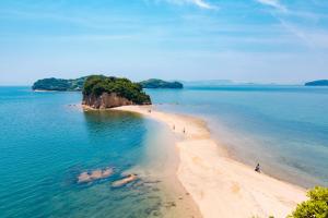 um grupo de pessoas em uma praia na água em Okido Hotel em Tonosho