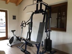 a gym with two exercise bikes and a treadmill at Casa Silvia in Ledro