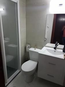 a bathroom with a toilet and a shower and a sink at Apartamento Malgrat de mar in Malgrat de Mar +12 photos