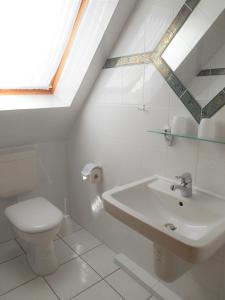 a bathroom with a toilet and a sink at Ferienwohnung-Moltrecht-2 in Laboe