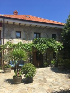 a building with potted plants in front of it at Posada Soano in Soano