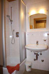 y baño con lavabo y ducha. en Haus Alpenlicht, en Reit im Winkl