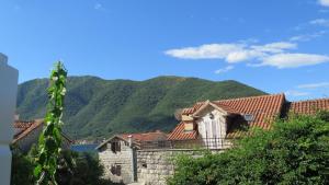 a view of a village with mountains in the background at Holiday Home The Old Vine in Perast