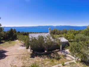 a vineyard with a house with trees and water in the background at House Ivan in Bol