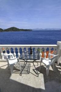 a table and chairs with a view of the water at Apartments Šojka in Sobra