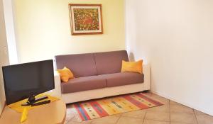 un soggiorno con divano e TV di Appartamento Angi - lago & vacanza attiva a Riva del Garda