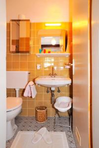 a bathroom with a sink and a toilet at Hotel Central in Nova Levante