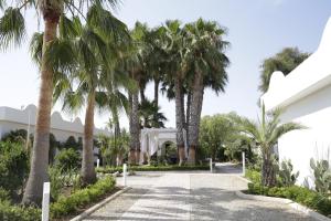a driveway with palm trees in front of a building at Garden Hotel Ripa in Vieste