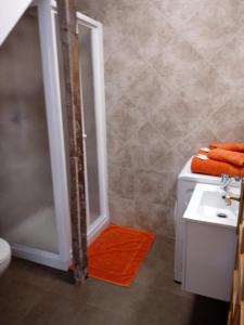 トレドにあるEl Pozoのバスルーム(シャワー、シンク、鏡付)