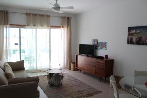 a living room with a couch and a tv at Modern 1 bedrom apartment in Albufeira
