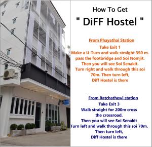 a flyer for a hotel with a building at Diff Hostel in Bangkok