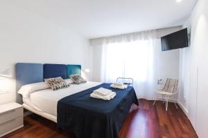 アリカンテにあるThe Lucky Flats - Lucerosのベッドルーム1室(大型ベッド1台、青いヘッドボード付)