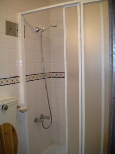 a bathroom with a shower and a toilet at Casa da Bemposta in Bemposta