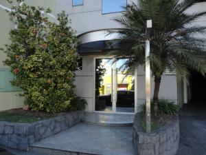 a building with a palm tree in front of a door at Hotel Estrela da Agua Fria in São Paulo